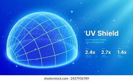 Sun Protection Futuristic Glowing Shield. 3D Sphere Bubble Shield from Ultraviolet Light. Game Hi Tech Dome. Solar Protection Screen. UV Radiation Safety Concept. Summer Vector Illustration.