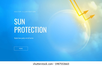 Sun protection futuristic glowing vector illustration on light background. Bubble shield from ultraviolet light. Solar protection screen from UV radiation