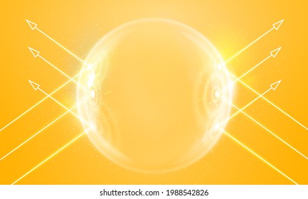 Sun protection futuristic glowing vector illustration on light background. Bubble shield from ultraviolet light. Solar protection screen from UV radiation
