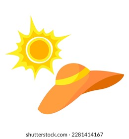 Sun protection with hat illustration. Image of protective sunscreen against solar beams.