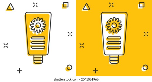 Sun protection icon in comic style. Sunblock cream cartoon vector illustration on white isolated background. Spf care splash effect business concept.