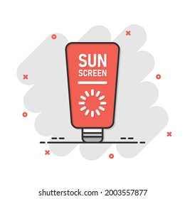 Sun protection icon in flat style. Sunblock cream vector illustration on white isolated background. Spf care business concept.