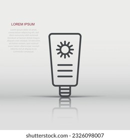 Sun protection icon in flat style. Sunblock cream vector illustration on white isolated background. Spf care business concept.