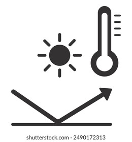 sun protection icon, global warming, thermometer symbol, ecology concept, flat vector illustration on a white background