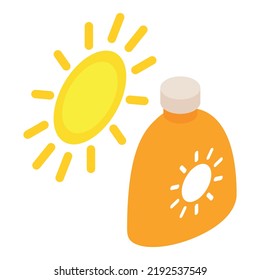 Sun protection icon isometric vector. Bright summer sun and protective cream. Summer vacation, uv protection, sunscreen