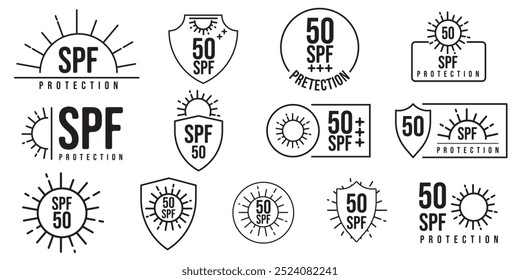 sun protection icon set, sun protection icon isolated on, line expand stroke. Vector illustration.