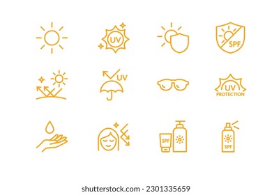 Sun protection icon set, Vector simple line icon
