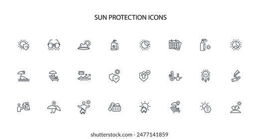 Sun protection icon set.vector.Editable stroke.linear style sign for use web design,logo.Symbol illustration.