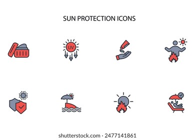 Sun protection icon set.vector.Editable stroke.linear style sign for use web design,logo.Symbol illustration.