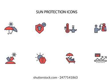 Sun protection icon set.vector.Editable stroke.linear style sign for use web design,logo.Symbol illustration.