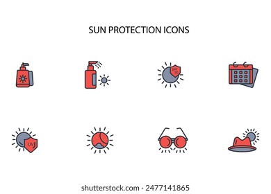 Sun protection icon set.vector.Editable stroke.linear style sign for use web design,logo.Symbol illustration.