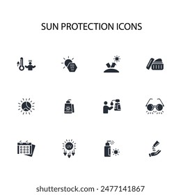 Sun protection icon set.vector.Editable stroke.linear style sign for use web design,logo.Symbol illustration.