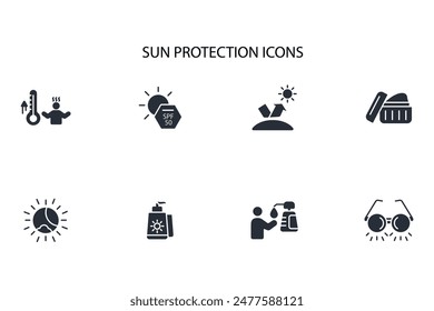 Sun protection icon set.vector.Editable stroke.linear style sign for use web design,logo.Symbol illustration.