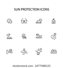 Sun protection icon set.vector.Editable stroke.linear style sign for use web design,logo.Symbol illustration.