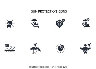 Sun protection icon set.vector.Editable stroke.linear style sign for use web design,logo.Symbol illustration.