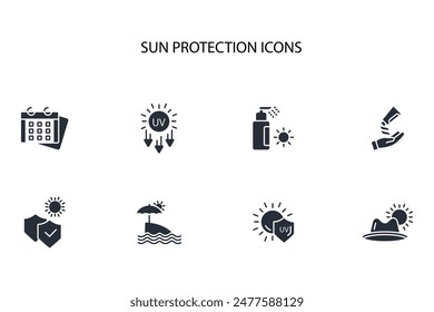 Sun protection icon set.vector.Editable stroke.linear style sign for use web design,logo.Symbol illustration.