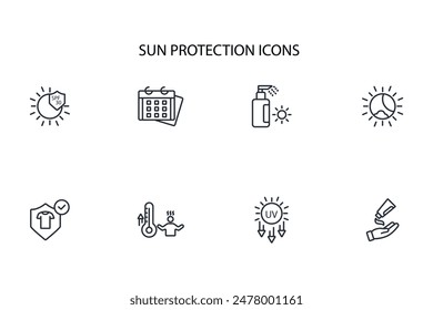 Sun protection icon set.vector.Editable stroke.linear style sign for use web design,logo.Symbol illustration.