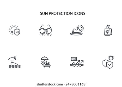 Sun protection icon set.vector.Editable stroke.linear style sign for use web design,logo.Symbol illustration.