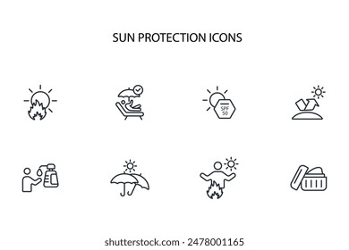 Sun protection icon set.vector.Editable stroke.linear style sign for use web design,logo.Symbol illustration.