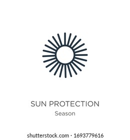 Sun protection icon. Thin linear sun protection outline icon isolated on white background from season collection. Line vector sign, symbol for web and mobile