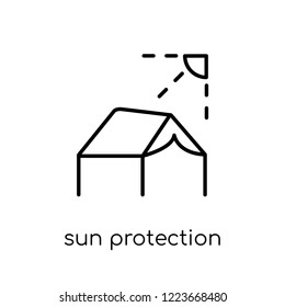 sun protection icon. Trendy modern flat linear vector sun protection icon on white background from thin line Camping collection, outline vector illustration