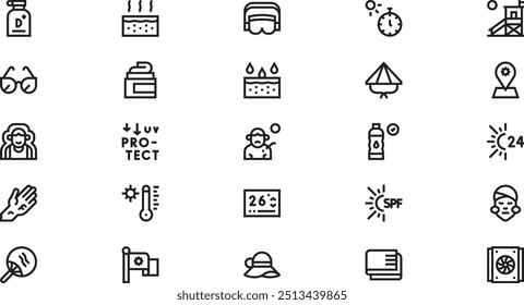 Sun protection icons High-Quality Vector Icons Collection with Editable Stroke. Ideal for Professional and Creative Projects.