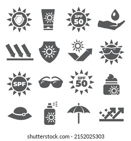 Sun protection icons on white background