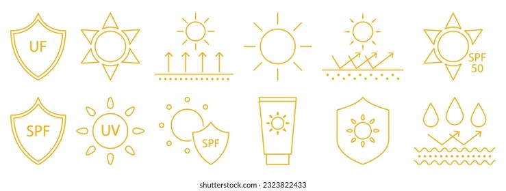 Sun protection icons. Summer elements. Vector illustration isolated on white background
