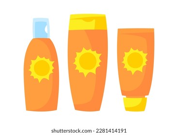 Ilustración de protección solar. Imagen de cremas protectoras contra vigas solares.