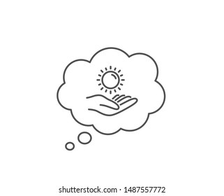 Sun protection line icon. Chat bubble design. Skin care sign. Outline concept. Thin line sun protection icon. Vector