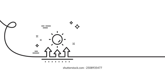 Sun protection line icon. Continuous one line with curl. Uv protect sign. Sunscreen effect symbol. Sun protection single outline ribbon. Loop curve pattern. Vector