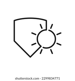Sun protection line icon. Sun. Shield. White background. Eps 10.