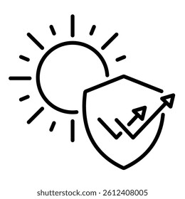Sun protection line vector icon with editable stroke, represents UV protection, safety, skincare, environmental defense and protective measures
