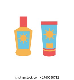 Sun protection lotion and cream vector flat isolated illustration on white background