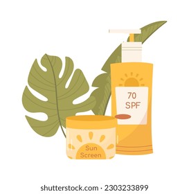 Sonnenschutzcreme und Sonnencreme. Vektorgrafik