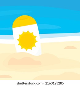 sun protection lotion on the beach- vector illustration