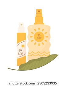Sun protection lotion and spray. Vector illustration