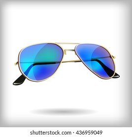 Sun protection mirrored sunglasses on white background, illustration for summer