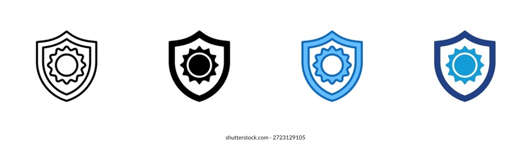 Vector de diseño de íconos de estilo múltiple - Escudo con símbolo solar que representa la protección contra la luz solar y la exposición dañina