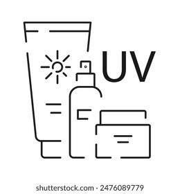 Sun Protection Related Vector Line Icon. Icons as Sunscreen, Sunglasses, UV rays exposure time and more. Summer vacation