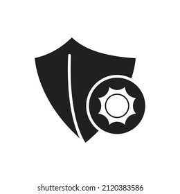 Sun protection shield icon design isolated on white background