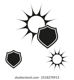 Icono de escudo de protección solar. Símbolo de defensa UV. Gráfico de seguridad solar. Ilustración vectorial.