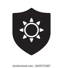 Sun protection shield icon for UV defense and skincare safety a symbol for sunblock and spf cream guarding against harmful solar radiation vector solid glyph icon