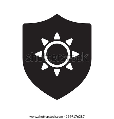 Sun protection shield icon for UV defense and skincare safety a symbol for sunblock and spf cream guarding against harmful solar radiation vector solid glyph icon