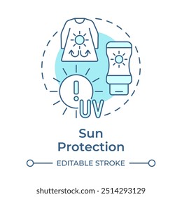 Sun protection soft blue concept icon. Cancer prevention. Skin care. Sunscreen usage. UV rays damage. Round shape line illustration. Abstract idea. Graphic design. Easy to use in article
