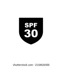 Sun protection SPF 30 simple flat icon vector. SPF 30 icon. Shield icon