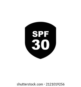 Sun protection SPF 30 simple flat icon vector. SPF 30 icon. Shield icon