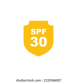 Sun protection SPF 30 simple flat icon vector. SPF 30 icon. Shield icon