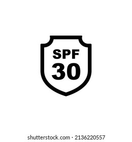 Sun protection SPF 30 simple flat icon vector. SPF 30 icon. Shield icon