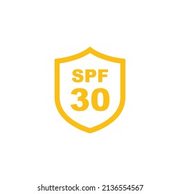 Sun protection SPF 30 simple flat icon vector. SPF 30 icon. Shield icon